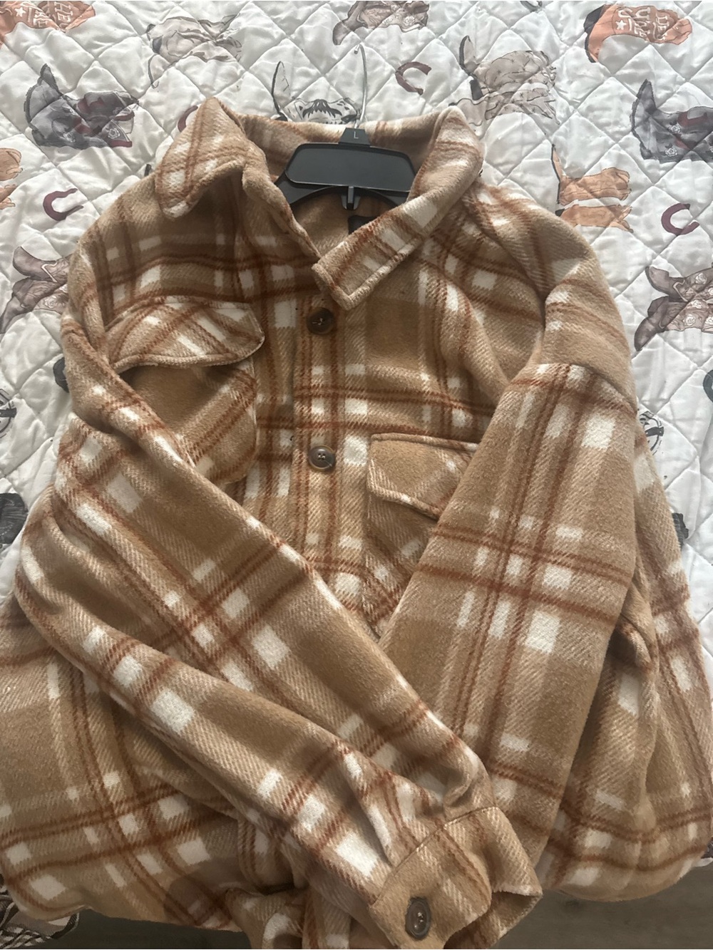 Love Tree Tan & Cream Plaid Lightweight Shacket
